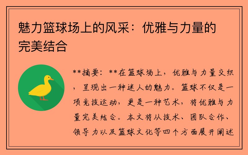魅力篮球场上的风采：优雅与力量的完美结合